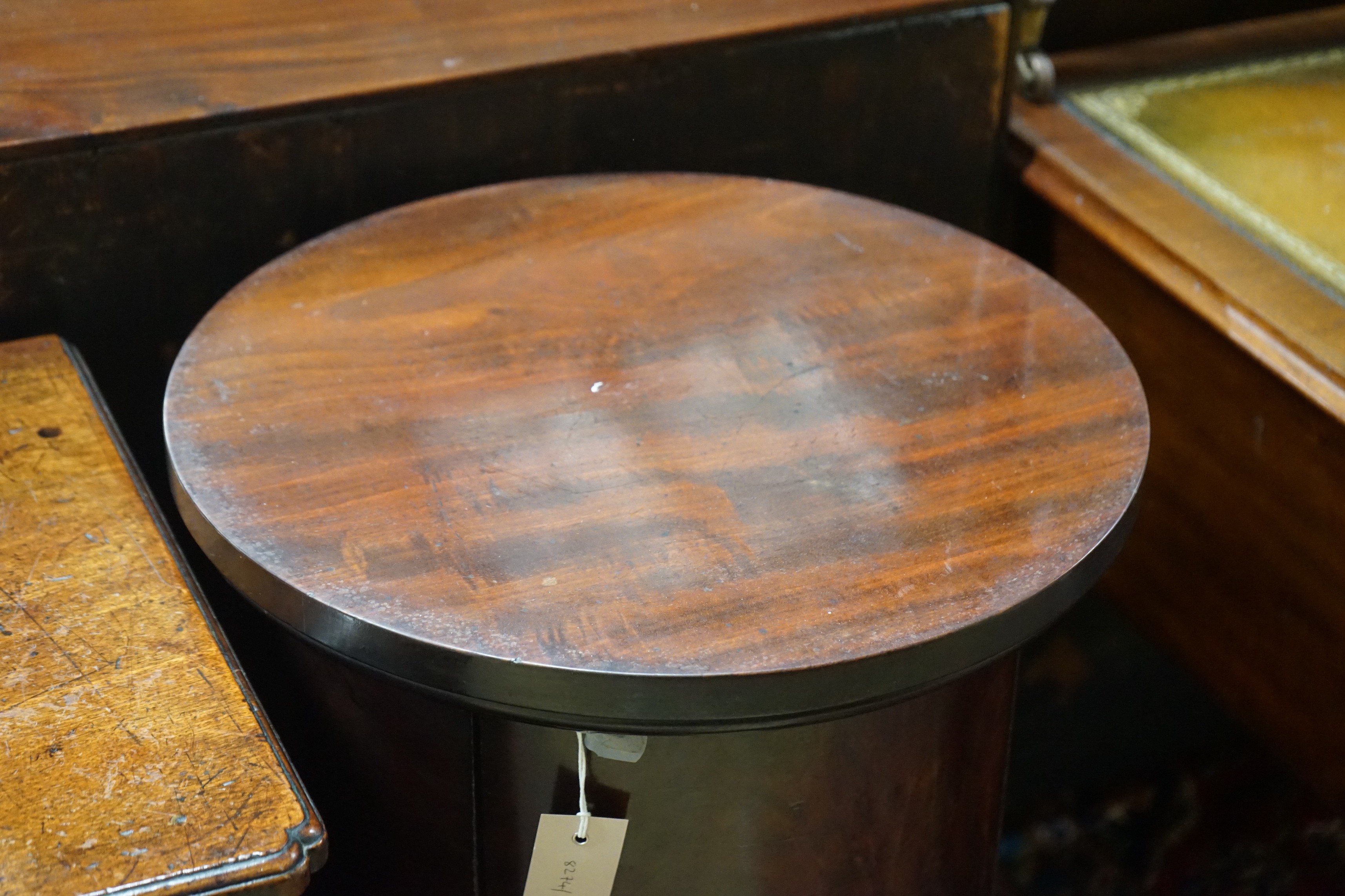 A Victorian circular mahogany pedestal cupboard, diameter 43cm, height 78cm
